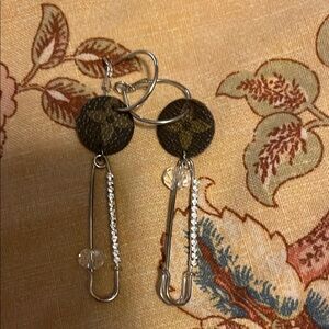 Elegant Silver and Brown Safety Pin Earrings